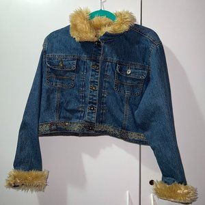No Fuze Blue Jean Fur Trimmed (Cropped) Jacket Size 2x